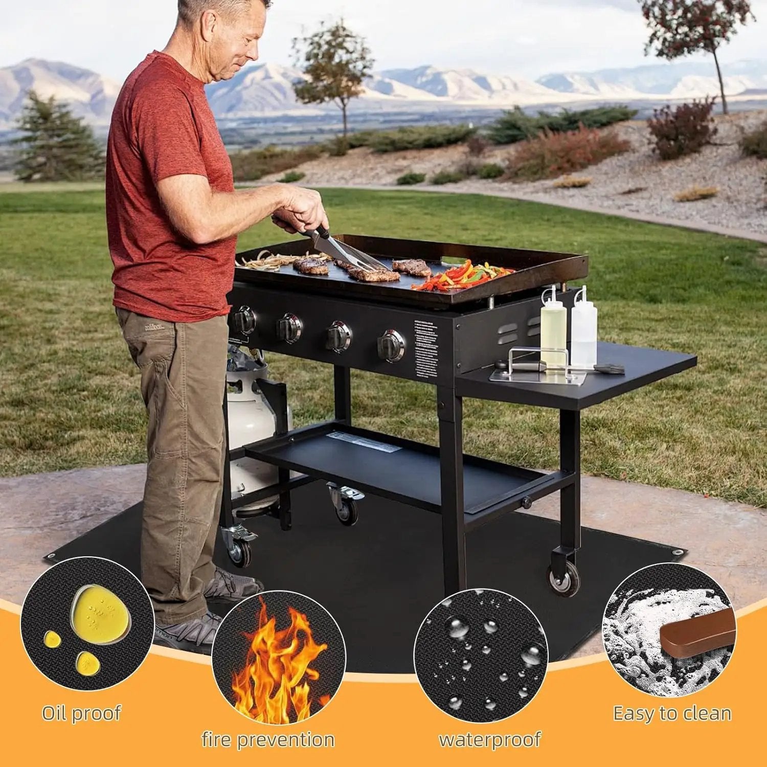 Under Grill Mat for Outdoor Grilling, 90 x 48 inches Double-Sided Fireproof Waterproof BBQ Protector for Deck and Patio Under Grill Mat for Outdoor BBQ by GreenHaven Gardens
