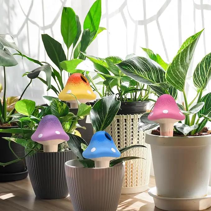 4 Pack Terracotta Watering Spikes, Vacation Self-Watering Planters Devices, Continuous Moisture with Slow Release Watering System Mushroom Shape by GreenHaven Gardens