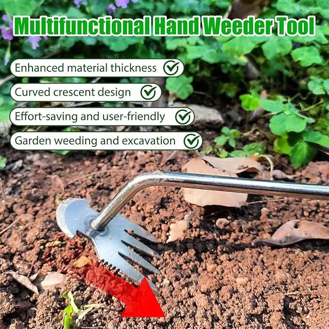 Amposei Weeding Artifact Uprooting Weeding Tool, Multifunctional Weeder, Hand Weeder Tool, Stand Up Weed Puller Tool with Handle for Garden Yard Farm Weed Removal (11in, Wood Handle-A) by GreenHaven Gardens