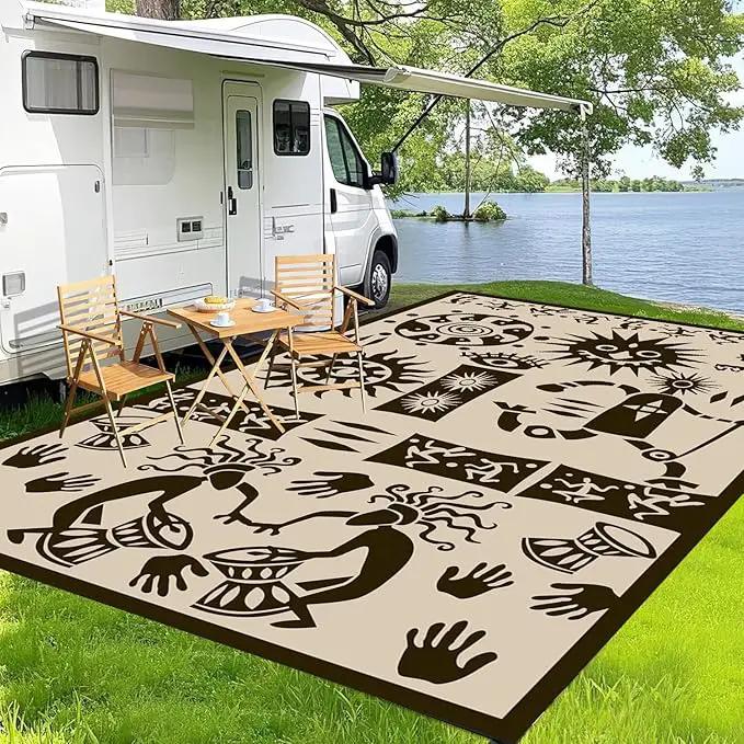 WILDROOTS 5x8 Feet Plastic Tribal Outdoor Rug, Stain Resistant Waterproof Reversible Outdoor Patio Rug, Fade Resistant Camping Rug (Ivory Beige) by GreenHaven Gardens