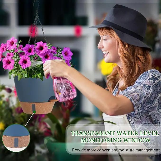 Hanging Planter Self Watering 10 Inch, 2 Pack Hanging Baskets for Plants, Hanging Flower Pots with Drainage Hole & 2 Kinds of Plant Hangers for Garden Home Decor (Navy Blue, 10 Inch) by GreenHaven Gardens