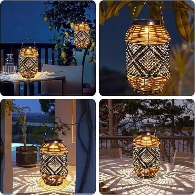 2 Pack Solar Lanterns Outdoor Waterproof,Rattan with Metal Hanging Solar Lights Boho Lanterns Decorative Lights with Handle for Patio Pathway Courtyard Tree Garden Yard Fence by GreenHaven Gardens