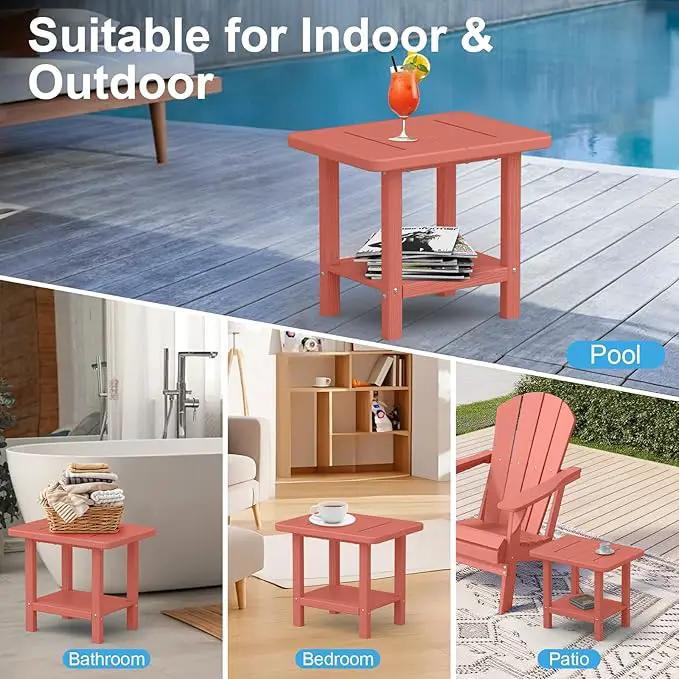 Outdoor Side Table - 2-Tier Storage All Weather Outdoor End Table for Patio - HDPE Morden Easy Maintenance Adirondack Side Table for Pool Porch Balcony Garden Lawn Backyard Outside Indoor by GreenHaven Gardens