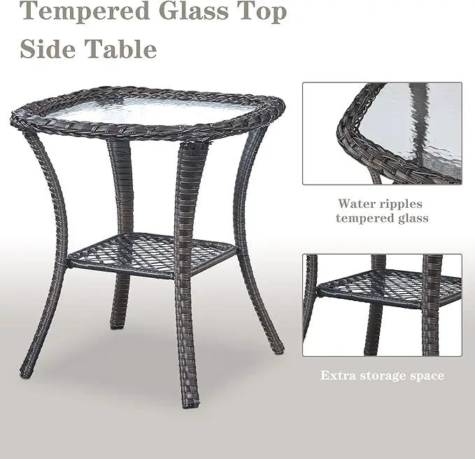 5 Pieces Patio Furniture Sets Wicker Outdoor Furniture, Rattan Patio Swivel Glider Chairs with 2 Ottoman and Glass Side Table by GreenHaven Gardens