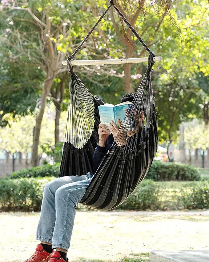 ADVOKAIR Hammock Chair Swing (500 lbs Max) - Hanging Hammock Chair Rope Swing Indoor for Bedroom, Outdoor, Patio, Bedroom, Porch, Deck - Sturdy Steel Bar with Anti-Slip Safety Rings by GreenHaven Gardens
