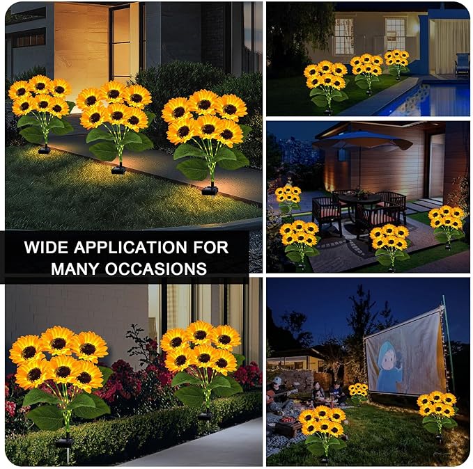 4 Pack Solar Sunflower Garden Lights 24 Vibrant Sunflowers LED Outdoor Decorative Stake Lights for Yard, Patio, Lawn, Pathway, IP65 Waterproof, Gardening Gift for Mom, Grandma, and Friends by GreenHaven Gardens