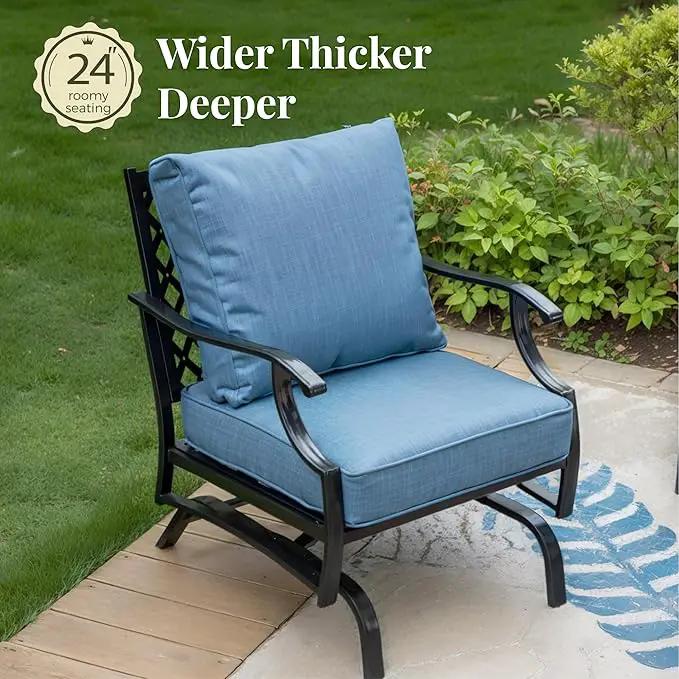 Patio Furniture Set with Fire Pit Table, 5 Pcs Metal Outdoor Conversation Set, 4 Rocking Chairs with 5.75" Extra Thick Cushion and 28" Fire Pit Table for Backyard Deck, Navy Blue by GreenHaven Gardens