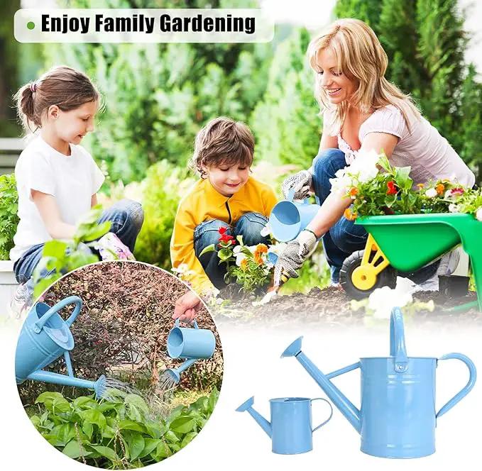 Metal Watering Can (1 Gallon) for Outdoor&Indoor Plants with Free Small Watering can for Kids, Plant Watering Can with Removable spout, Perfect for Garden Flower, Houseplants, (Light Blue) by GreenHaven Gardens
