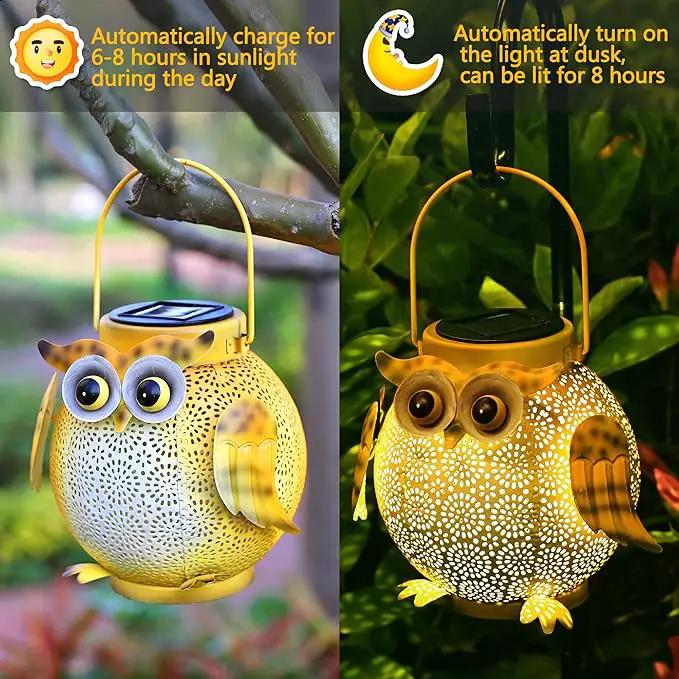 2 Pack Hanging Solar Lanterns - Garden Light Waterproof Metal Decorative Solar Lantern Lights Outdoor for Patio Yard Table Pathway with Owl Pattern by GreenHaven Gardens