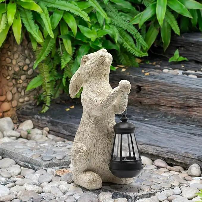 Garden Statues Rabbit with Solar Lights-Bunny Figurine Outdoor Easter Decorations Rabbit Decor for Lawn,Balcony-Yard Art Garden&Patio Decor,Unique Housewarming&Birthday Gifts for Women by GreenHaven Gardens