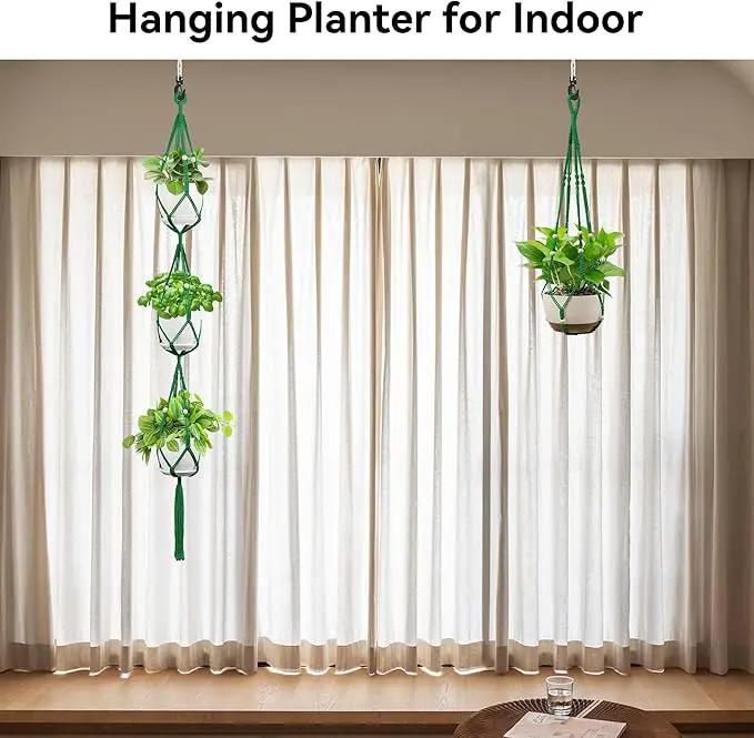 USLAI Macrame Plant Hanger Indoor Outdoor, Up to 4-15 inch Pot, Heavy 20lb Planters, Extra Long Strong Hanging Planter Basket Holder, Boho Home Decor, 35+72 Inch, Green (POTS NOT Included) by GreenHaven Gardens