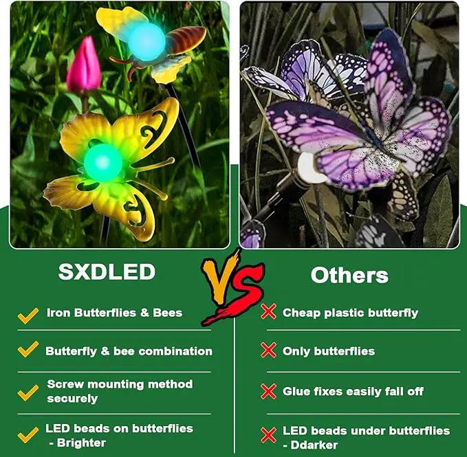 Butterfly Solar Garden Lights - Newest 12 LED Firefly Butterflies Bees Solar Outdoor Lights Swaying Butterfly Light for Yard Patio Pathway Decoration (Multi-Colour) by GreenHaven Gardens
