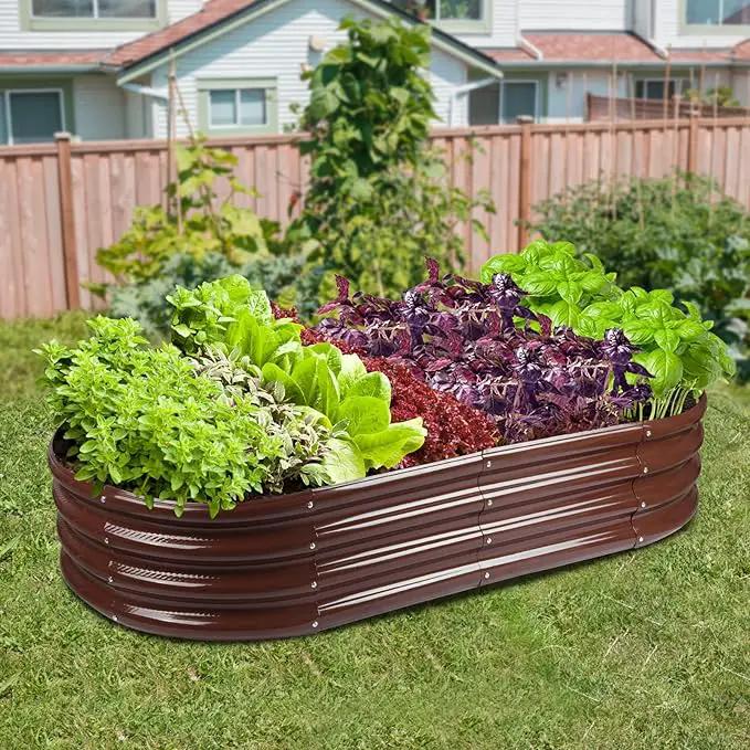 Raised Garden Bed Galvanized Planter Box Outdoor, Rot-Resistant Metal Garden Bed Planter for Vegetables Flower Herb (2- Brown) by GreenHaven Gardens