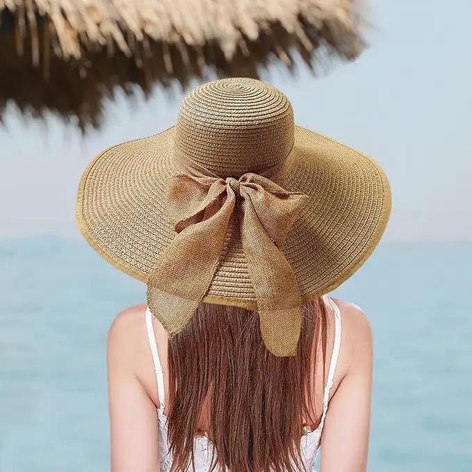 Floppy Big Beach Straw Hats for Women Foldable Summer Wide Brim Packable Sun Hat Womens Travel Straw Fedora Hat by GreenHaven Gardens