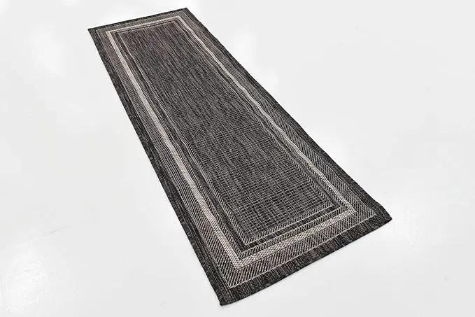Unique Loom Outdoor Border Collection Area Rug - Soft Border (2' x 6' 1" Runner, Black/ Ivory) by GreenHaven Gardens