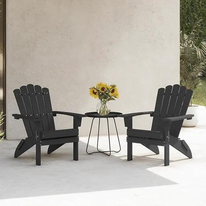 Set of 4 Folding HDPE Adirondack Chairs - Heavy-Duty Weather-Resistant Patio Chairs with Wide Armrests & Ergonomic High Back, Fire Pit Seating for Backyard, Garden, Porch (Black) by GreenHaven Gardens