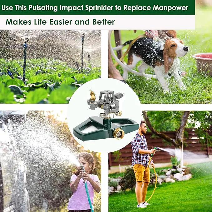 Heavy Duty Metal Pulsating Sprinkler for Yard - 360 Degree Roating Automatic Water Sprinkler for Lawn with Metal Base, Pulsating Impact Sprinklers for Large Area Covers Up to 85‘ Diameter by GreenHaven Gardens