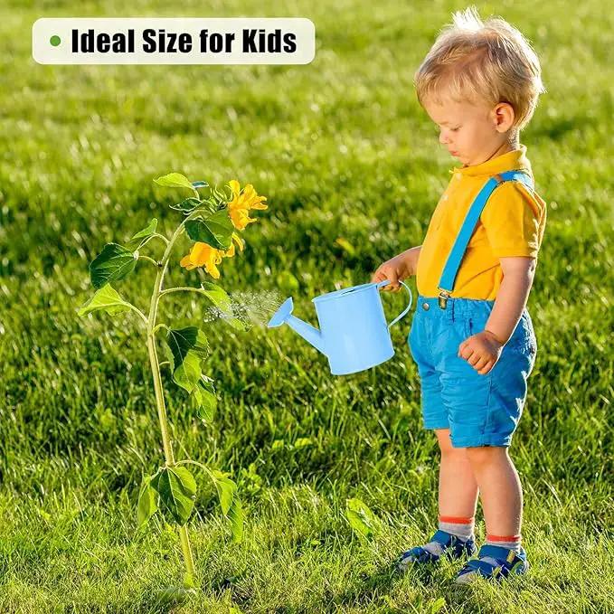 Metal Watering Can (1 Gallon) for Outdoor&Indoor Plants with Free Small Watering can for Kids, Plant Watering Can with Removable spout, Perfect for Garden Flower, Houseplants, (Light Blue) by GreenHaven Gardens