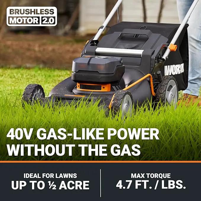 WORX Nitro 40V 21" Cordless Lawn Mower w/Aerodeck & Intellicut, Brushless Electric Mower Up to 1/2 Acre, Push Lawn Mower w/ 7-Position Height Adjustment WG752 – Batteries & Charger Included by GreenHaven Gardens