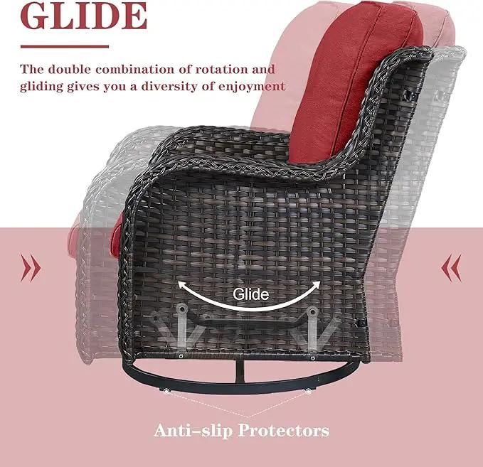 5 Pieces Patio Furniture Sets Wicker Outdoor Furniture, Rattan Patio Swivel Glider Chairs with 2 Ottoman and Glass Side Table by GreenHaven Gardens