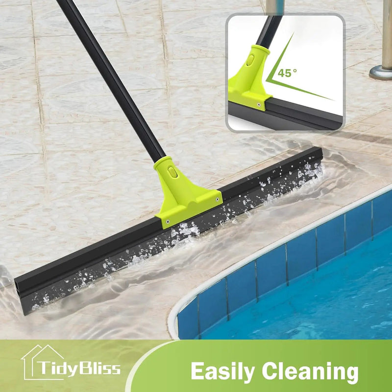 Floor Squeegee Heavy Duty, 24” Rubber Foam Water Scraper Broom, Epoxy Wiper Mop with 62 inches Long Handle for Cleaning Concrete Pool Rug Garage Deck Shower Window Outdoor Indoor (Green) by GreenHaven Gardens