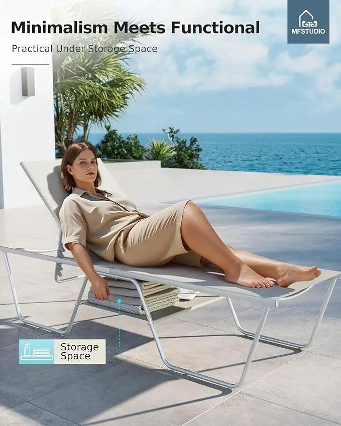 MFSTUDIO Outdoor Chaise Lounge Chairs of 2, Patio Recliner Lounge Chairs with 5 Adjustable Positions, Patio Pool Tanning Lounger Chairs, Textilene, All Weather Use by GreenHaven Gardens