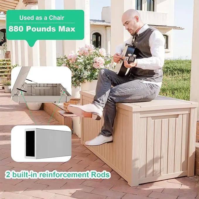 180 Gallon Resin Deck Box, Lockable Patio Outdoor Storage Box for Furniture, Garden Tools and Tools Storage, Waterproof Outside Storage Boxes - Grey by GreenHaven Gardens