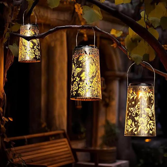Outdoor Solar Lanterns Large Butterfly Pattern Lantern Hanging Light House Yard Patio Backyard Porch PathwayDecor Gifts for Women Grandma Mom Friends 2pcs by GreenHaven Gardens