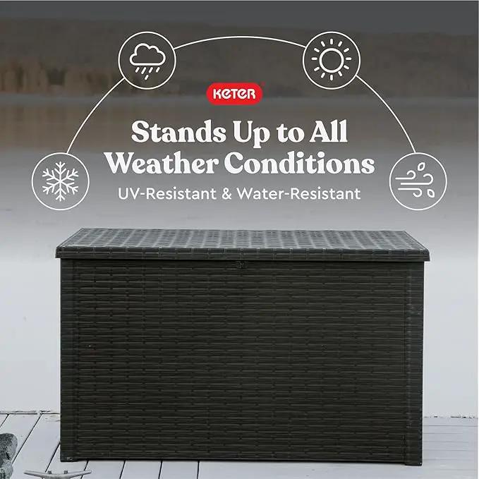 Keter Java XXL 230 Gallon Resin Rattan Look Large Outdoor Storage Deck Box for Patio Furniture Cushions, Pool Toys, and Garden Tools, Dark Grey by GreenHaven Gardens