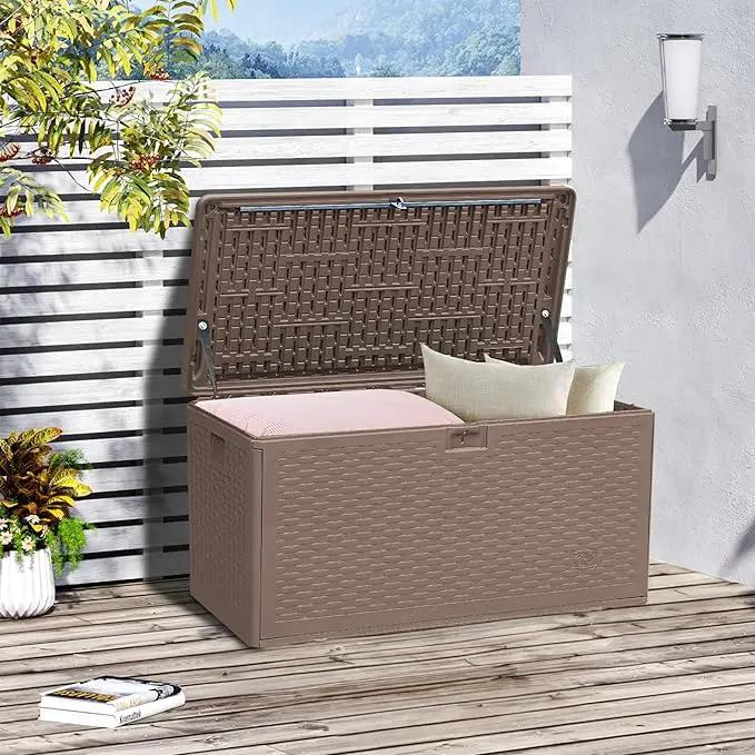 Premium Pro Edition 73 Gallon Lockable Resin Deck Box, Waterproof & UV-Resistant Outdoor Storage Box for Outdoor Cushion Storage, Garden Tools & Pool Accessories Storage, Brown by GreenHaven Gardens
