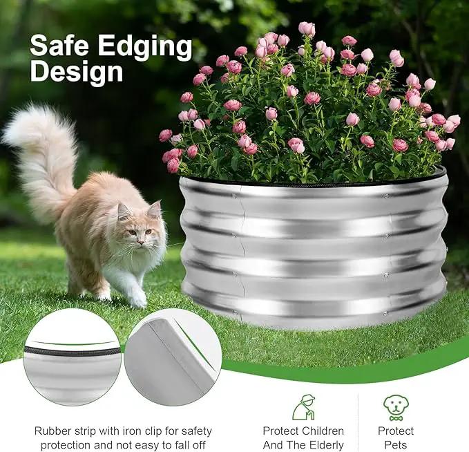 Galvanized Raised Garden Bed- 2Pcs 2x2x1FT Metal Planter Boxes Outdoor | Round Steel Raised Bed Kit & Fire Pit Ring for Gardening with Protective Tape, Gloves for Vegetables, Flower (Sliver) by GreenHaven Gardens