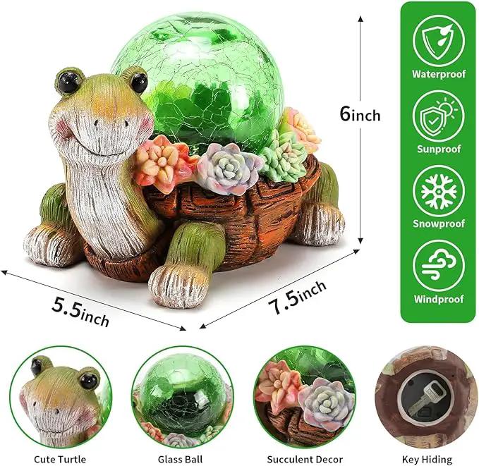 Solar Turtle Garden Statue Lights for Outdoor Decor with Cracked Glass LED Figurine Lighting Resin Succulent Tortoise Decorations Patio Lawn Yard Housewarming Mom Gifts by GreenHaven Gardens