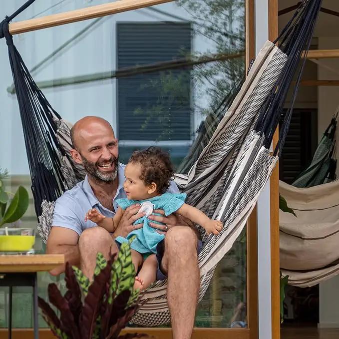 LA SIESTA - XL King Habana Cotton Hammock & Romano Steel Stand - Indoor Outdoor Hanging Chair Swing for Bedroom Porch Balcony - Boho Zebra by GreenHaven Gardens