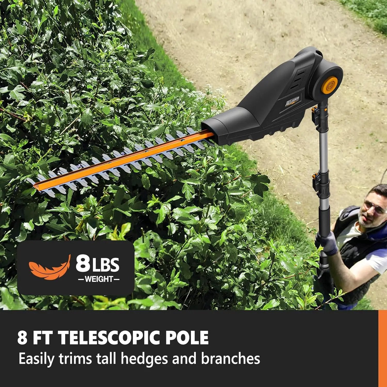 Alloyman 2-in-1 Telescoping Cordless Pole Hedge Trimmer 16-Inch and Pole Saw 8.6-Inch,with 2 Packs 4.0Ah Batteries & Charger,for Tree Trimming and Shrubs Pruning by GreenHaven Gardens