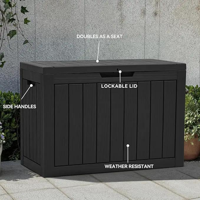 YITAHOME 45 Gallon Deck Box, Outdoor Storage Box for Patio Cushions, Outdoor Tools, Gardening Tools, Sports Equipment, and Throw Pillows, Lockable and Waterproof, Black by GreenHaven Gardens