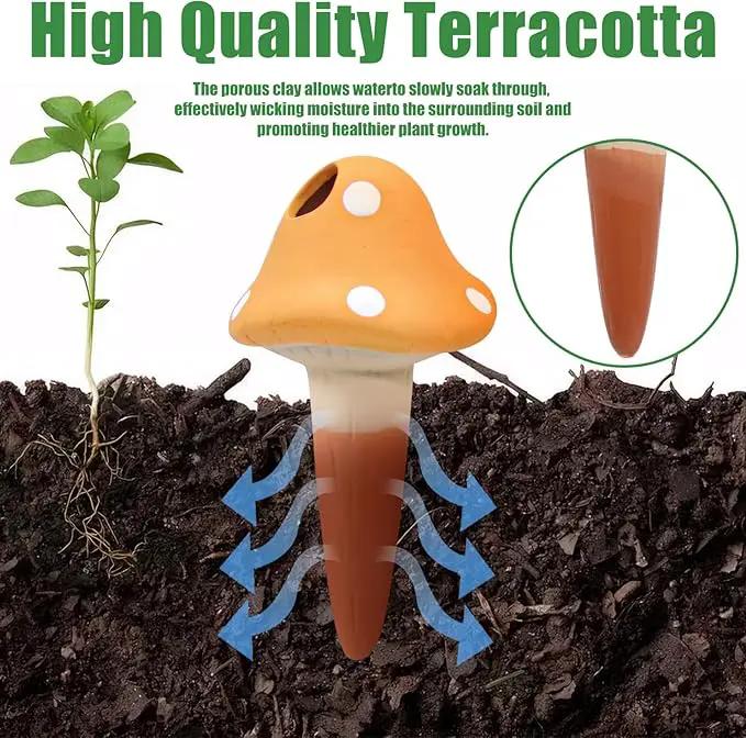 4PCS Terracotta Self Watering Spikes, Mushroom Shaped Self Watering Globes, Slow Release Self Watering Planter Insert, Plant Watering Globes for Indoor and Outdoor Plants by GreenHaven Gardens