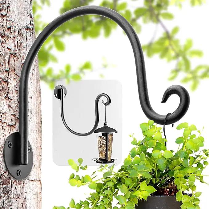 AJART Hanging Plant Hanger Outdoor: Bird Feeder Wall Hooks - 8 Inch Plant Bracket Hook for Hanging Flower Baskets 2 Pieces by GreenHaven Gardens