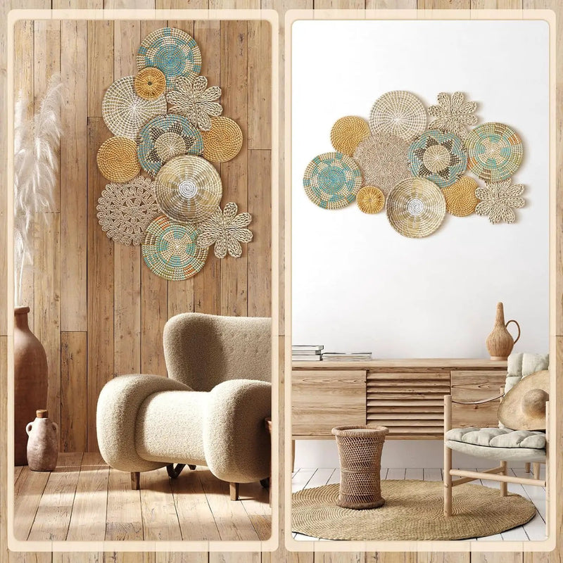 Xuhal 11 Pcs Boho Hanging Wall Basket Decor Handmade Woven Basket Wall Decorative Boho Wicker Baskets Placemats Round Farmhouse Bulrush Art for Rustic Home Decorations Christmas Gift(Bright) by GreenHaven Gardens