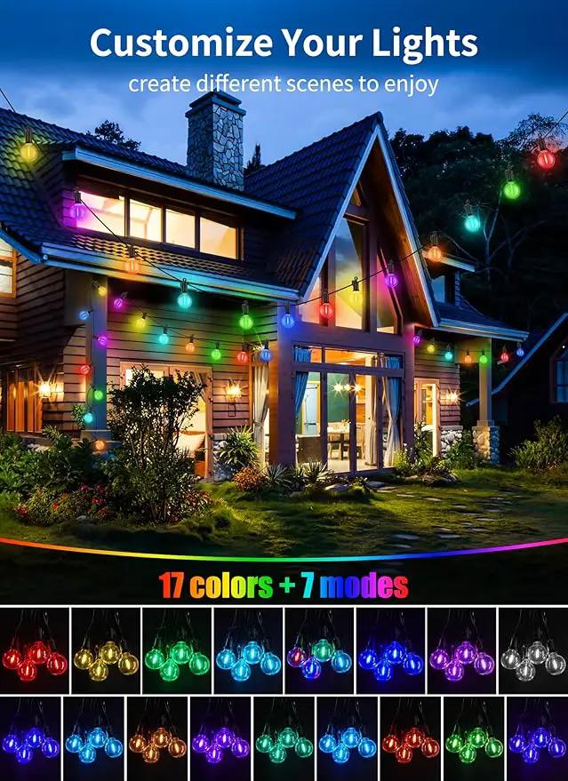 Brightown RGBW Outdoor String Lights, 25FT LED Patio Lights with Remote and Timer, Commercial Grade Waterproof Hanging Lights with 13 Shatterproof Bulbs(1 Spare) for Backyard Porch Garden Party Decor by GreenHaven Gardens