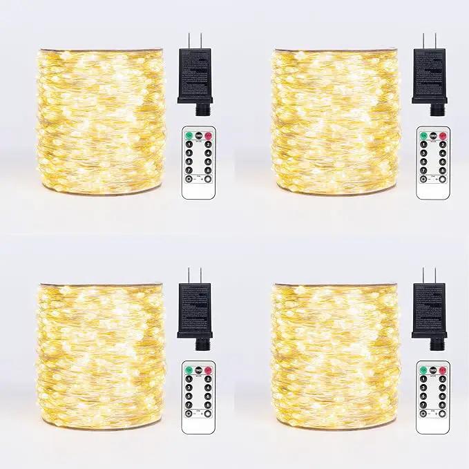 Fairy Lights Plug in,4Pack 100FT 300 LEDs Waterproof Led String Lights,Twinkle Light with 8 Modes Remote for Outdoor Indoor Christmas Wedding Birthday Garden Party Decorations,Warm White by GreenHaven Gardens