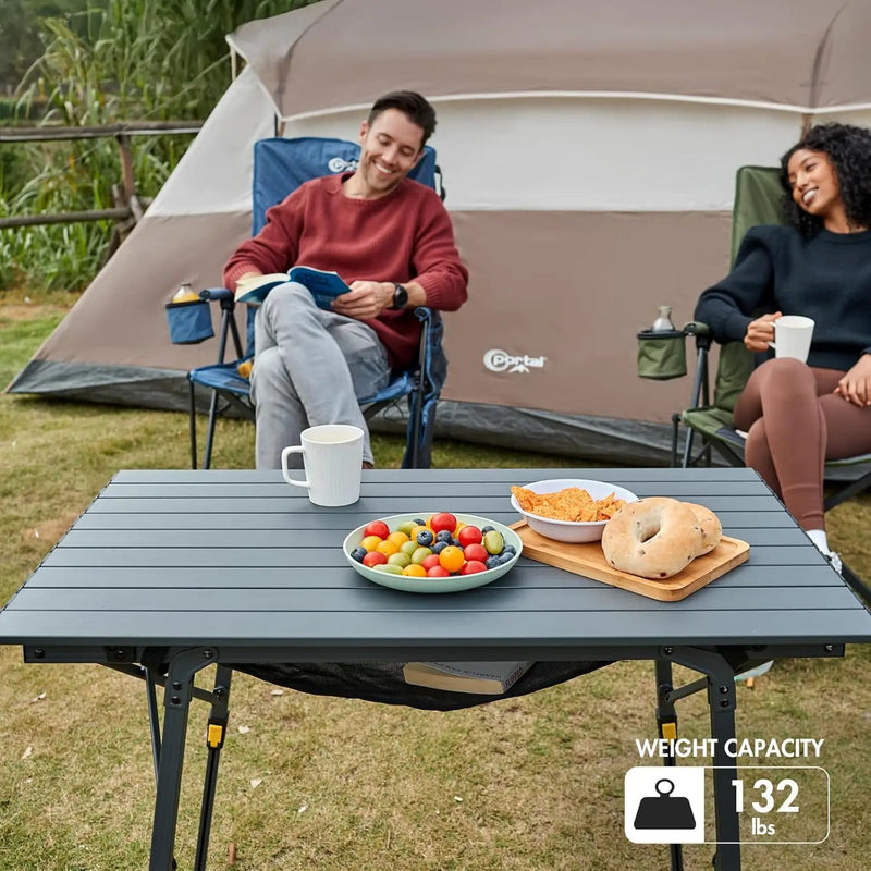 PORTAL Outdoor Folding Portable Picnic Camping Table with Adjustable Height Aluminum Roll Up Table Top Mesh Layer, Dark Gray by GreenHaven Gardens