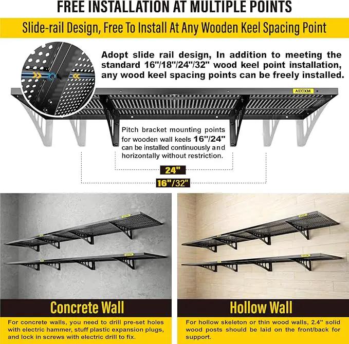 4-Pack 1.64x4ft Adjustable Garage Wall Shelving 1120lbs Load Capacity Heavy Duty Wall Mounted Storage Shelf Metal Floating Shelves for Garage(Black) by GreenHaven Gardens