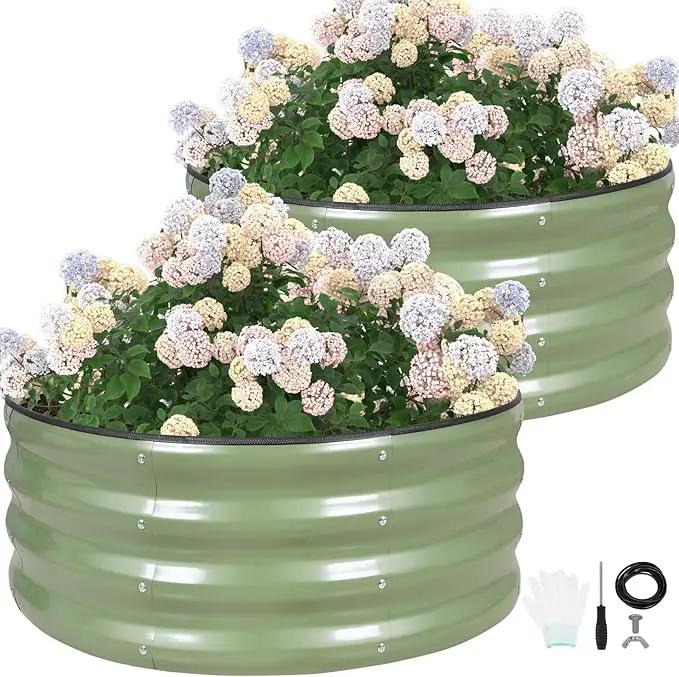 G GOOD GAIN Round Raised Garden Bed - 2Pcs 3x3x1ft Galvanized Steel Planter Boxes Outdoor with Rubber Edge Trim | Metal Raised Beds for Gardening Vegetables Flowers Fruits Herbs (Olive Green) by GreenHaven Gardens