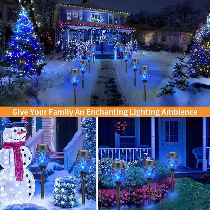 6-Pack Blue Solar Flickering Flame Torches – Waterproof Solar Garden Lights, Outdoor Solar Lights for Yards, and Flame Torches for Patio and Pathway Decorations by GreenHaven Gardens