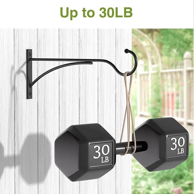 Outdoor Plant Hanging Hooks for Wall: 11 Inch Black Metal Bracket for Hanging Baskets, Bird Feeders, Wind Chimes, Flower Baskets, Yoga Mat, Lanterns. 1 Pack by GreenHaven Gardens