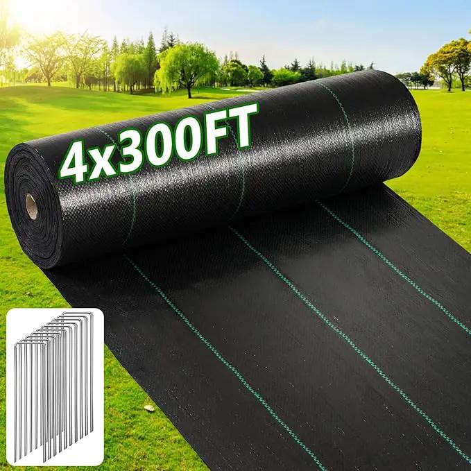 4ft×300ft Garden Weed Barrier Fabric, 3.2oz Premium Weed Blocker with 60 U-Shaped Securing Pegs, Weed Preventer for Gravel, Driveway, Gardening, Farming, Underlayment, Landscape by GreenHaven Gardens