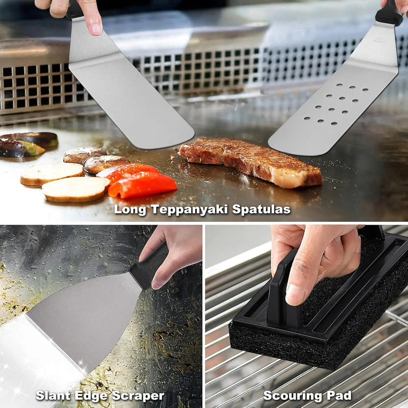 ROMANTICIST 29PCS Griddle Accessories Set - Flat Top Teppanyaki Spatula Set with Scraper, Basting Cover for Camp Chef- Home Cooking Griddle and Outdoor BBQ Gifts for Christmas by GreenHaven Gardens
