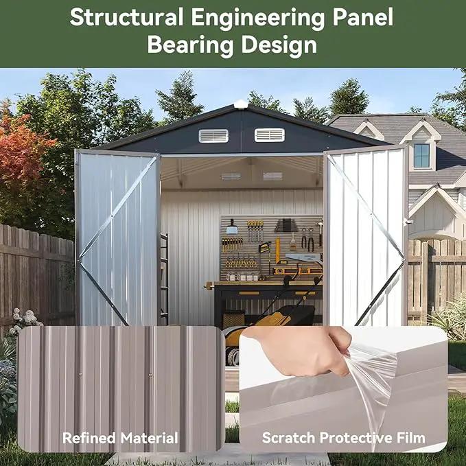 Aoxun 7x5 FT Outdoor Storage Shed Garden Metal Shed with Lockable Door Outdoor Large Shed for Tool, Garbage Can, Bike, Mower, Brown by GreenHaven Gardens