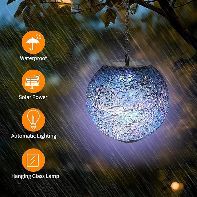 VCUTEKA Solar Chandelier Outdoor, Hanging Mosaic Solar Lights with Hook Up, Solar Garden Lantern Decor for Yard, Deck and Patio, Blue by GreenHaven Gardens