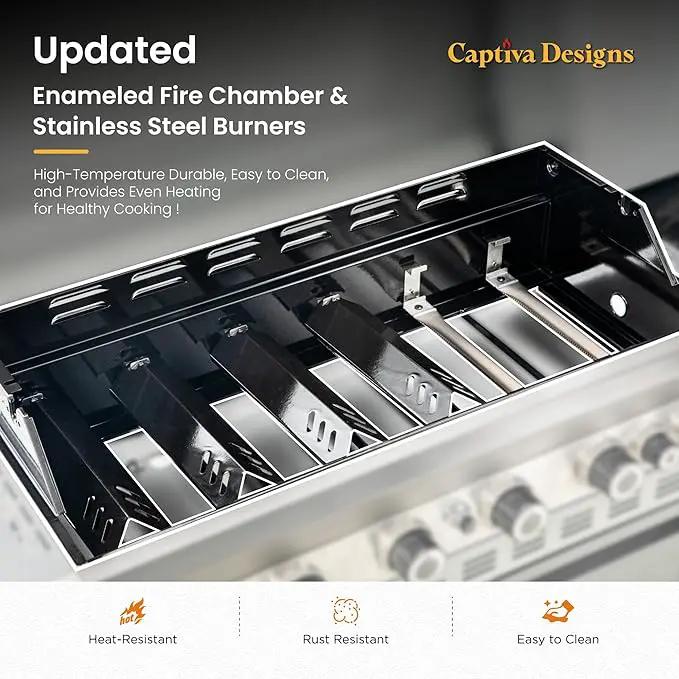 Captiva Designs 6-Burner Propane Gas BBQ Grill with Side Burner & Porcelain-Enameled Cast Iron Grate and Plate for Outdoor Barbucue Events, 52,000 BTU Output,740 SQ.IN. Cooking Area，Heavy Duty by GreenHaven Gardens